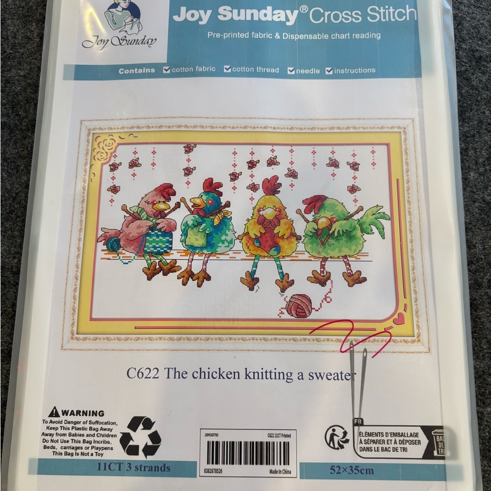 Joy Sunday Cross Stitch Kit #C622 The chicken knitting a sweater NEW